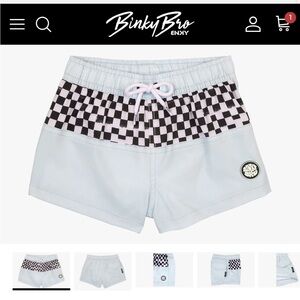 BinkyBro Kids Light Blue Swim Trunks with Checkerboard Waist